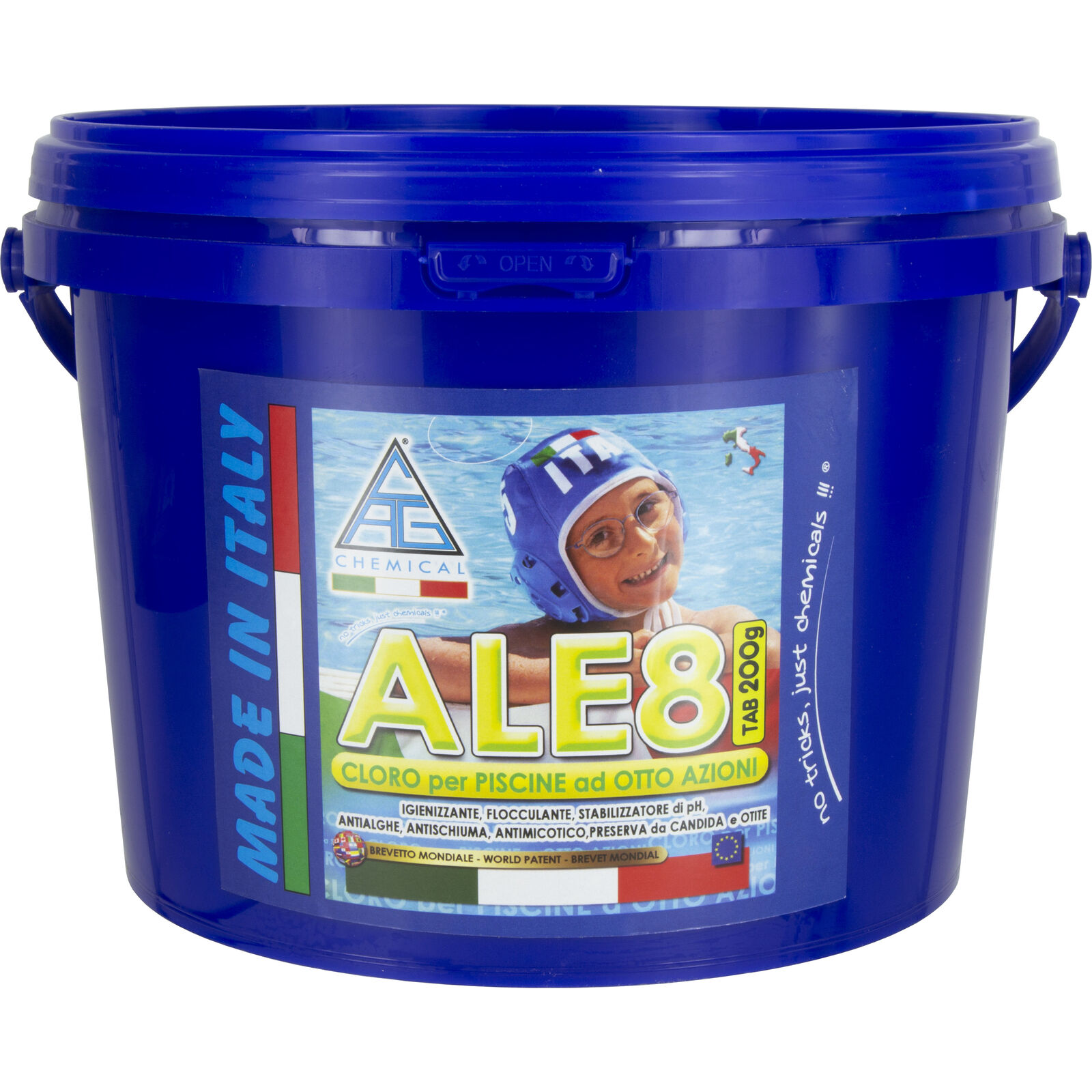 Cloro 8 Funzioni per Pisina ALE 8 Pastiglie Gr200 Kg 5 Ale 8 P200