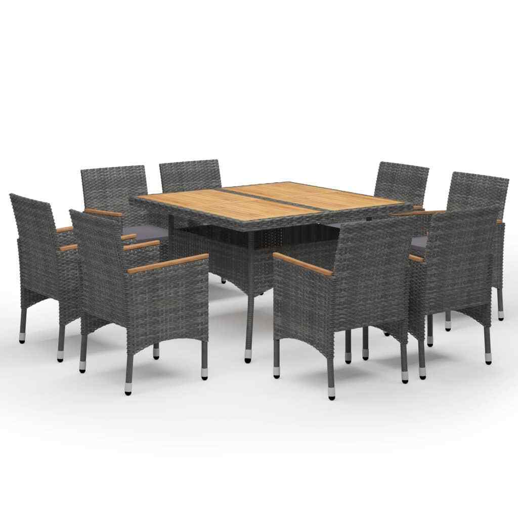 AX Tavolo 8 Poltroncine 8Cuscini Grigio Acacia Tropicale Marrone Pranzo 3058347