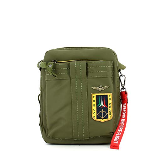 Aeronautica Militare Linea Frecce Borsello A Tracolla Uomo In Tessuto Tecnico Gommato Verde Am341 19X23X7 Cm