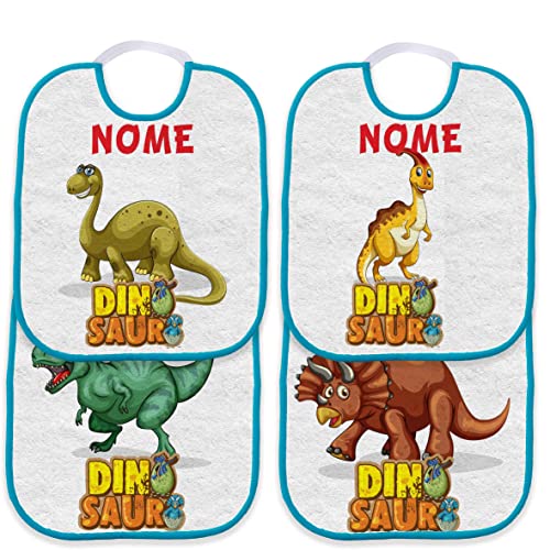 Csm Informatica Set 4 Bavetta Bavaglino Asilo Personalizzabile Con Nome Dinosauri Azzurro Spugna Qualita' Certificata Oeko-Tex Standard 100 ® Classe 1