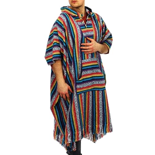 Loudelephant Cotone Spazzolato Lungo Poncho Con Cappuccio - Arcobaleno, One Size