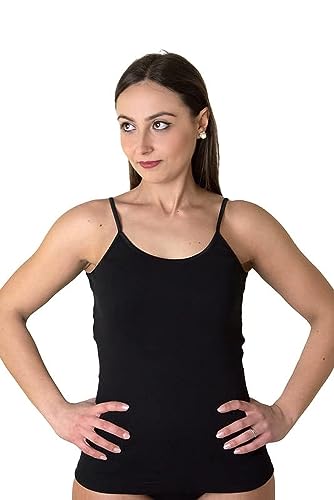 New Day Intimo Eccezionale Made In Italy- 3 Top Per Donna Spalla Stretta Con Bordo Raso O Pizzo Macramé 100% Cotone (Raso/Nero,2Xl)