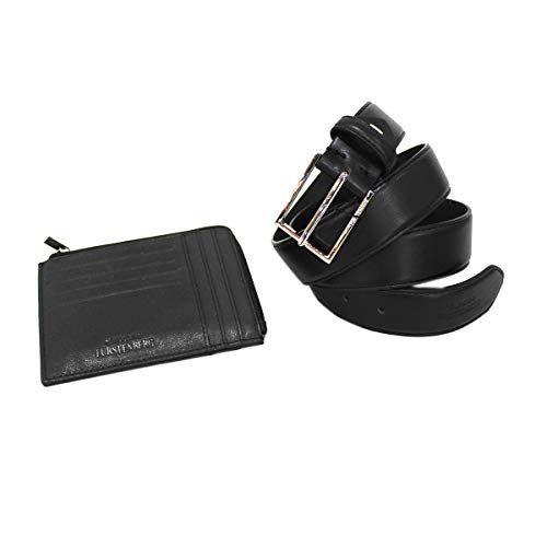 Egon Von Furstenberg Set Uomo Cintura Ecopelle Altezza Mm 35 Tg 125 E Portachiavi Pelle In Box Nero
