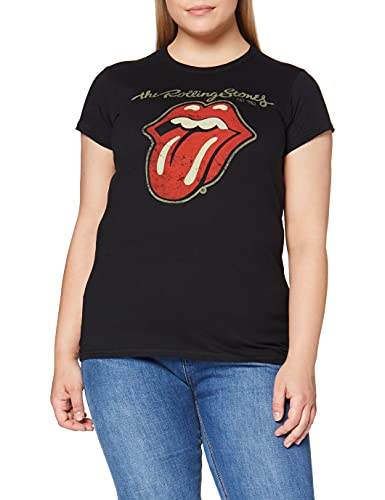 Rolling Stones Plastered Tongue, Camicia Donna, Nero (Black), L
