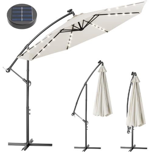 Bakaji Ombrellone Da Giardino Terrazzo Con Luce 32 Led E Pannello Solare Dimensioni 3X3 Mt Richiudibile Palo Laterale Decentrato Acciaio Base Croce In