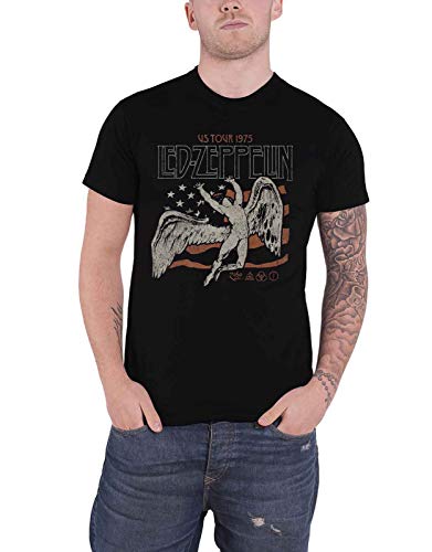Led Zeppelin Us Tour 1975 Flag Uomo T-Shirt Nero Xxl 100% Cotone Regular