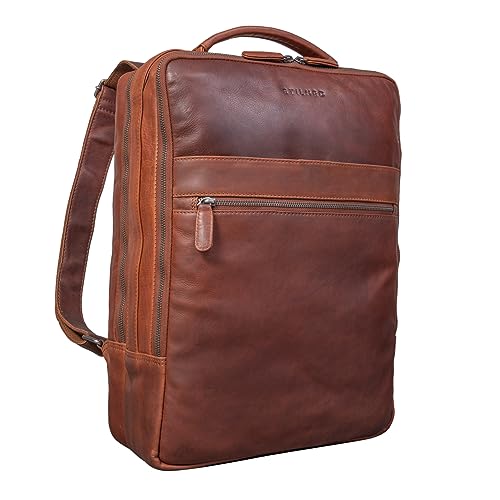 Stilord 'Jason' Zaino Pc 17 Pollici In Pelle Vintage Borsa Porta Pc Grande Xl Zaino Da Lavoro Zaino Università In Cuoio Genuino, Colore:Sila - Marrone