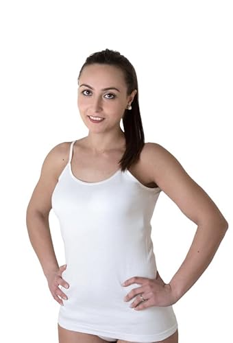 New Day Intimo Eccezionale Made In Italy- 3 Top Per Donna Spalla Stretta Con Bordo Raso O Pizzo Macramé 100% Cotone (Raso/Bianco,M)