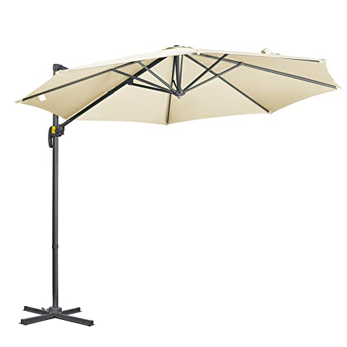Outsunny Ombrellone Da Giardino Decentrato 3X2.5 M Con Angolazione Regolabile E Girevole A 360°, Bianco Crema