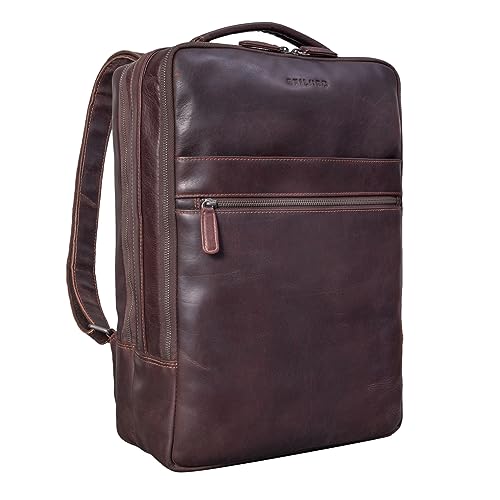 Stilord 'Jason' Zaino Pc 17 Pollici In Pelle Vintage Borsa Porta Pc Grande Xl Zaino Da Lavoro Zaino Università In Cuoio Genuino, Colore:Torres - Marro