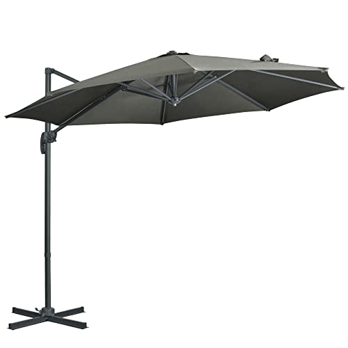 Outsunny Ombrellone Da Giardino Decentrato 3X2.5 M Girevole A 360° Con Angolazione Regolabile, Grigio
