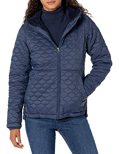 Amazon Essentials Piumino Leggero Con Cappuccio Impermeabile Foderato In Sherpa Donna, Blu Marino, Xxl