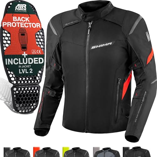 Shima Rush Giacca Moto Uomo Con Protezioni 4 Stagioni | Airforce Paraschiena | Giacchetta Da Moto Impermeabile Estiva Tuta Pantaloni Touring (Rosso, U