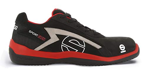 Sparco 0751640Rsnr Sport Evo Scarpa Antinfortunistica Da Lavoro, Nero/Rosso, 40 Eu
