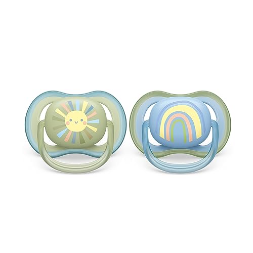 Ciuccio Philips Avent Ultra Air - 2 Ciucci Leggeri E Traspiranti Per Bambini Di Età Compresa Tra 0 E 6 Mesi, Senza Bpa, Con Custodia Da Trasporto Per