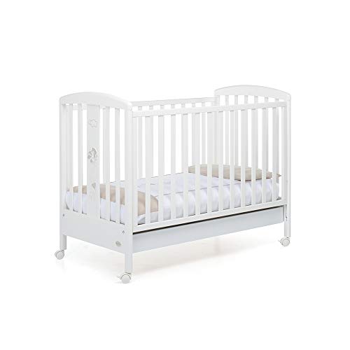 Foppapedretti Lettino Con Sponda Regolabile Babyfly, Legno Di Faggio, Made In Italy, Rete A Doghe Di Faggio, Ampio Cassetto, Regolabile A Doppia Altez
