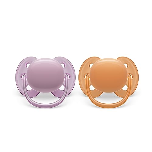 Ciuccio Philips Avent Ultra Soft - 2 Ciucci Morbidi E Flessibili Per Bambini Di Età Compresa Tra 6 E 18 Mesi, Senza Bpa, Con Custodia Da Trasporto Per