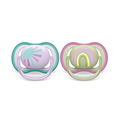 Ciuccio Philips Avent Ultra Air - 2 Ciucci Leggeri E Traspiranti Per Bambini Di Età Compresa Tra 0 E 6 Mesi, Senza Bpa, Con Custodia Da Trasporto Per