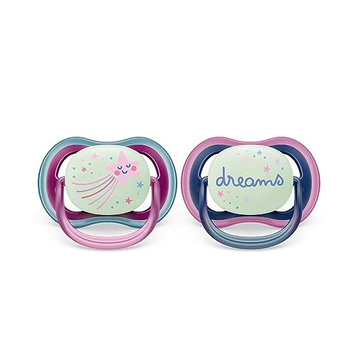 Ciuccio Philips Avent Ultra Air - 2 Ciucci Leggeri, Traspiranti E Fluorescenti Per Bambini Tra 6 E 18 Mesi, Senza Bpa, Con Custodia Da Trasporto Per S