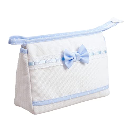 Filet - Trousse Da Viaggio In Cotone Con Interno Impermeabile | Chiusura Con Cerniera | Tela Aida Ricamabile All'Esterno | Dim 24X16X6Cm | Azzurro E B