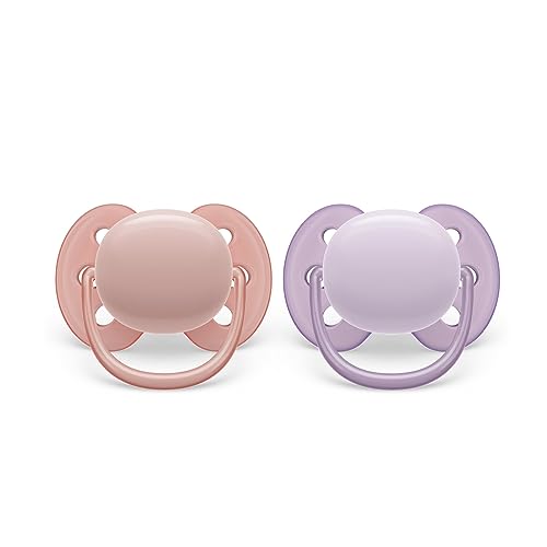 Ciuccio Philips Avent Ultra Soft - 2 Ciucci Morbidi E Flessibili Per Bambini Di Età Compresa Tra 0 E 6 Mesi, Senza Bpa, Con Custodia Da Trasporto Per