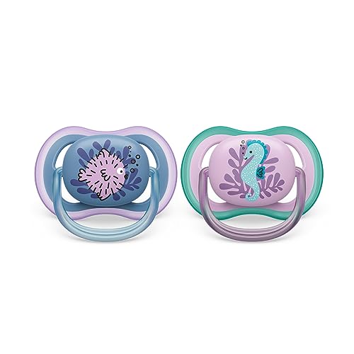 Ciuccio Philips Avent Ultra Air - 2 Ciucci Leggeri E Traspiranti Per Bambini Di Età Compresa Tra 6 E 18 Mesi, Senza Bpa, Con Custodia Da Trasporto Per