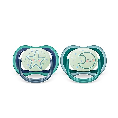 Ciuccio Philips Avent Ultra Air - 2 Ciucci Leggeri, Traspiranti E Fluorescenti Per Bambini Di Età Compresa Tra 6 E 18 Mesi, Senza Bpa, Con Custodia Da