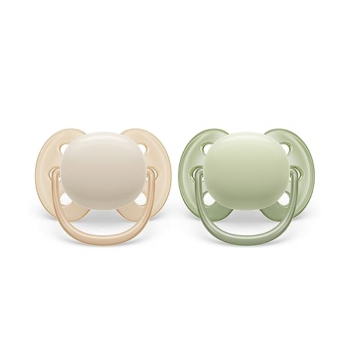 Ciuccio Philips Avent Ultra Soft - 2 Ciucci Morbidi E Flessibili Per Bambini Di Età Compresa Tra 0 E 6 Mesi, Senza Bpa, Con Custodia Da Trasporto Per