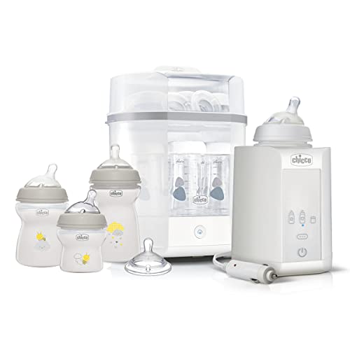 Chicco Starter Set, Set Regalo Neonato; Sterilizzatore Elettrico, Scaldabiberon E Kit Biberon, Include 3 Biberon Natural Feeling Con Tettarella In Mor
