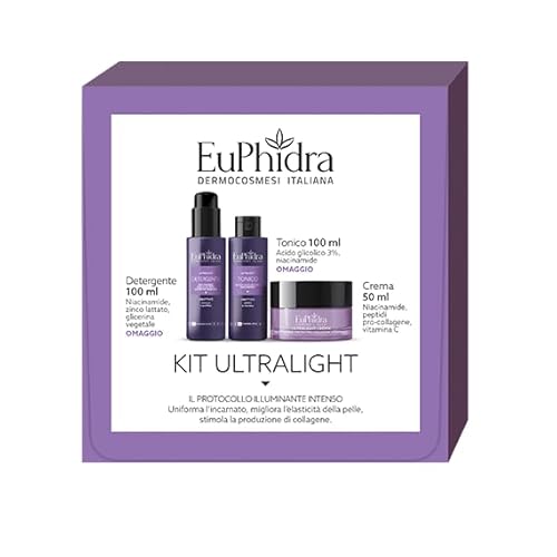 Euphidra Kit Ultrlight Detergente (100Ml) Tonico (100Ml) Crema (50Ml) Uniforma L'Incarnato-Migliora L'Elasticità Della Pelle -Stimola La Produzione Di