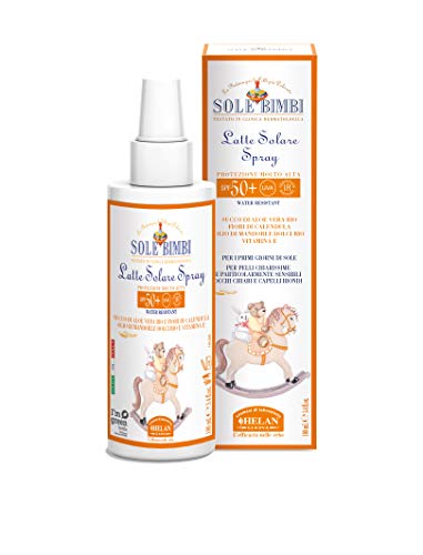 Helan, Sole Bimbi - Crema Solare 50+ Bambini E Neonati Spray Protezione Solare 50+ Spf Molto Alta Contro Raggi Uvb/Uva, Crema Solare Viso Corpo Con Ol