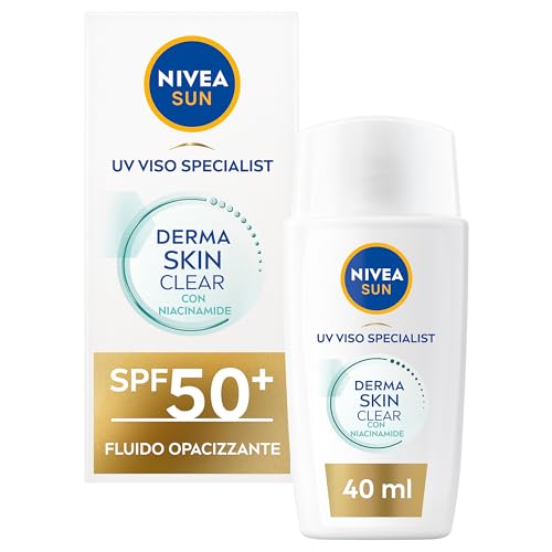 Nivea Sun Derma Skin Clear Crema Solare Viso Fp50+ Da 40 Ml, Protezione Solare Viso Con Complesso Anti-Imperfezioni + Niacinamide, Crema Viso Spf 50+