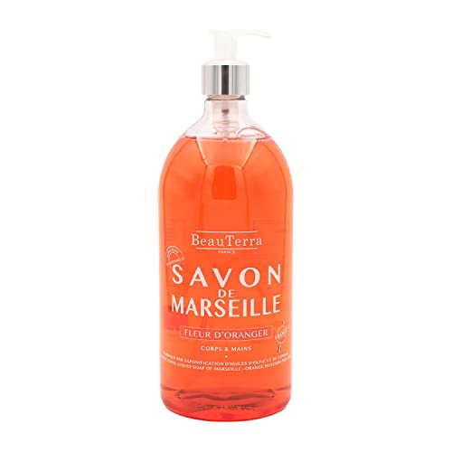 Beauterra - Sapone Di Marsiglia Liquido 1L - Fiore D'Oranger - Corpo E Mani - 96,5% Di Ingredienti Di Origine Naturale - 100% Made In France