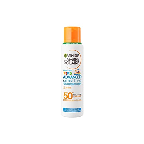 Garnier Ambre Solaire Advanced Sensitive Kids Ceramide Protect Spray Aerosol Anti-Sabbia Spf50+, 150 Ml