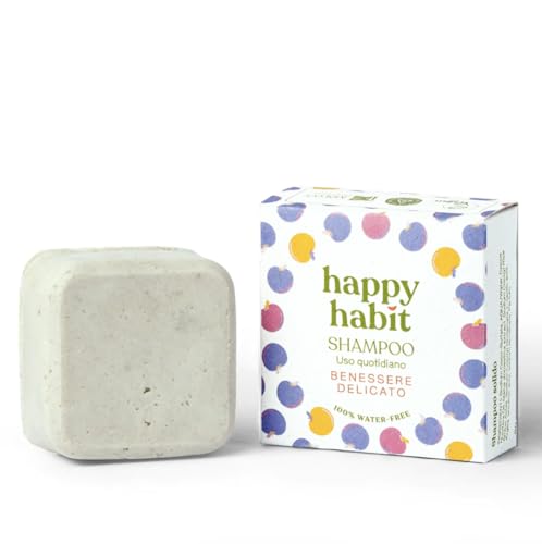 Happy Habit Shampoo Benessere Delicato Solido Con Acido Ursolico Ad Azione Rinforzante Plastic Free Vegan 60 Gr