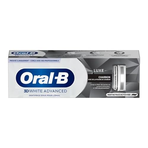 Oral B Dentifricio 3D White Advanced Luxe Carbone, Con Polvere Di Carbone, Dentifricio Sbiancante, Rimuove Le Macchie Di Superficie, Protezione Anti-M