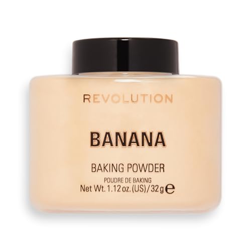 Makeup Revolution, Loose Baking Powder, Prolunga L'Usura Del Trucco, Cipria Fissante Per Il Trucco, Banana, Per Pelli Di Media Tonalità, 32G