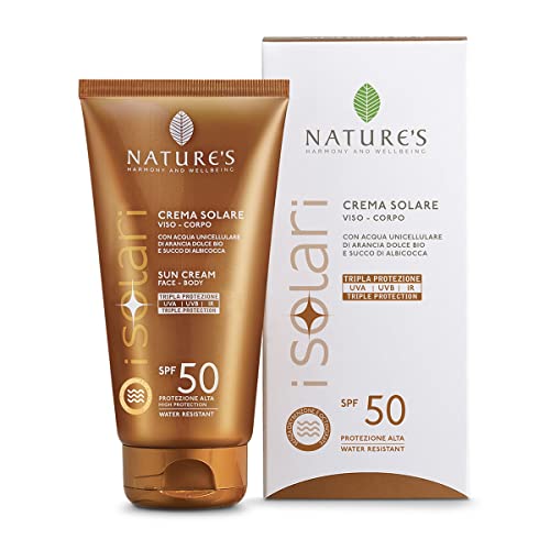 Nature'S - Isolari, Crema Solare Spf 50, Protezione Solare Viso E Corpo, Crema Idratante E Nutriente, Resistente All'Acqua, Travel Size 75Ml