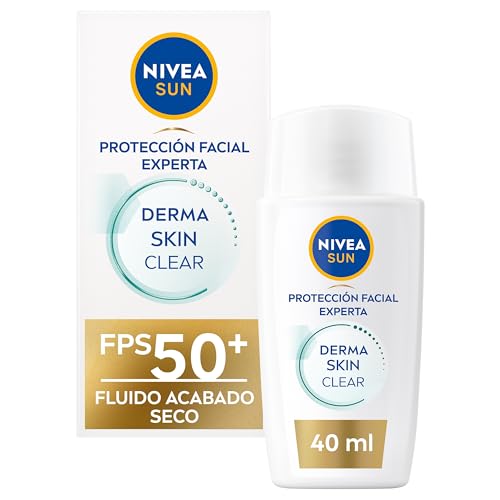 Nivea Sun Derma Skin Clear Fluido Protezione Solare Viso Fps 50+ (1 X 40 Ml), Crema Solare Viso Ultra Leggero Con Effetto Opaco, Protezione Solare Ant