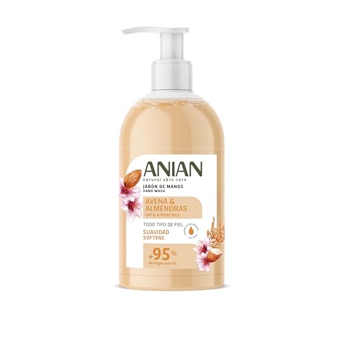 Anian - Sapone Per Mani Avena E Mandorle, 500 Ml, Per Pelli Sensibili, Con Latte Di Avena E Mandorla, Lenisce E Idrata La Pelle, Mani Più Morbide, 95%