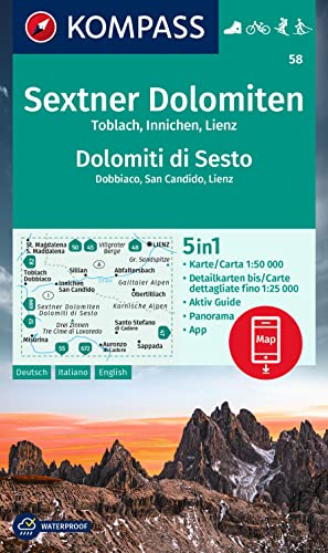 Cartina Escursionistica N. 58 Dolomiti Di Sesto, Dobbiaco, San Candido, Lienz: 5In1 Wanderkarte, Mit Panorama, Aktiv Guide Und Detailkarten Inklusive