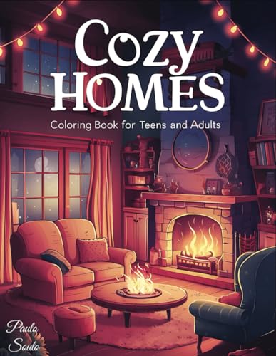 Cozy Homes: Coloring Book For Adults And Teens With Calm And Cozy Spaces With Cute Animals For Relaxation & Stress Relief