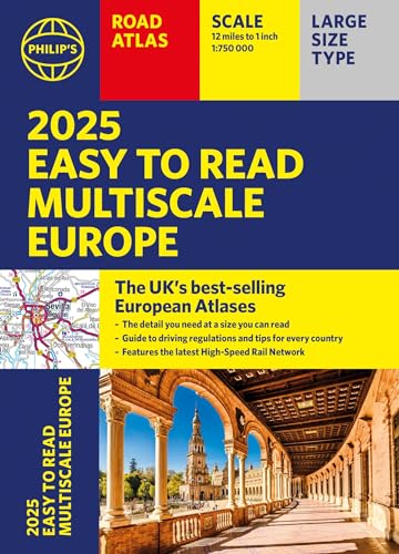 2025 Philip'S Easy To Read Multiscale Road Atlas Of Europe: (A4 Paperback With Flaps)