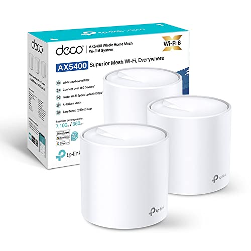 Tp-Link Deco X60(3-Pack) Nuova Versione Ax5400Mbps Mesh Router Wi-Fi 6, Router E Ripetitore, 160Mhz, 3 Pezzi Con Copertura Fino A 660㎡, Ideale Per Cas