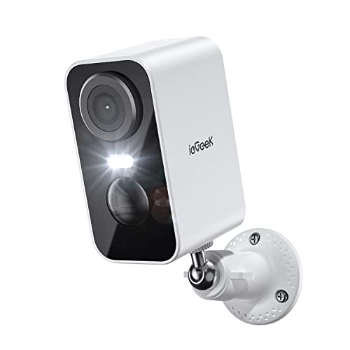 Iegeek 2K Telecamera Wi-Fi Interno/Esterno Batteria Senza Fili, Videocamera Con Faro E Allarme,Visione Notturna A Colori, Rilevamento Del Movimento Pe