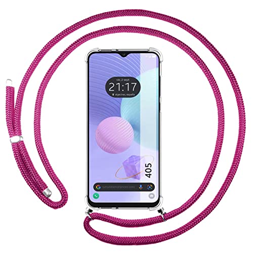 Tumundosmartphone Cover Ciondolo Trasparente Per Tcl 405 Con Filo Rosa Fucsia