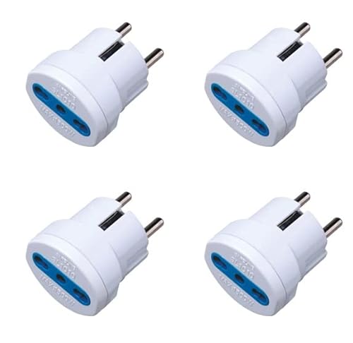 Set 4 Pz Adattatore Con Presa Bipasso 16A 2P+T, Spina Schuko 16A, Bianco