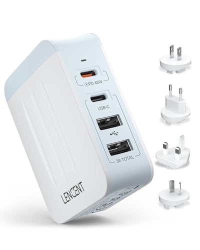 Lencent 45W Caricatore Da Parete Multiplo Usb, Adattatore Da Viaggio Con 2 Pd Tipo-C + 2 Usb, Caricatore Usb In Tutto Il Mondo Per Eu Uk Usa Aus, Spin
