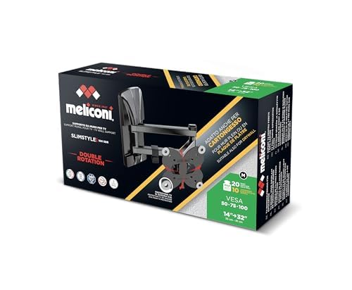 Meliconi Slimstyle Plus 100 Sdr, Supporto Tv A Doppio Braccio Da Parete, Adatto Anche Per Cartongesso, Per Tv Da 14" A 32", Vesa 50-75-100, Prodotto I