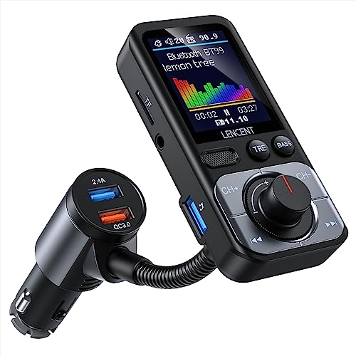 Lencent Trasmettitore Fm Bluetooth 5.0 Auto, Qc3.0 18W Ricarica Veloce, Adattatore Radio Auto Aux Con Schermo A Colori, Hi-Fi & Bassi Profondi, Chiama